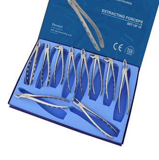 Densol Extracting forceps Set for adults set of 10 pcs. Anatomical Handle
